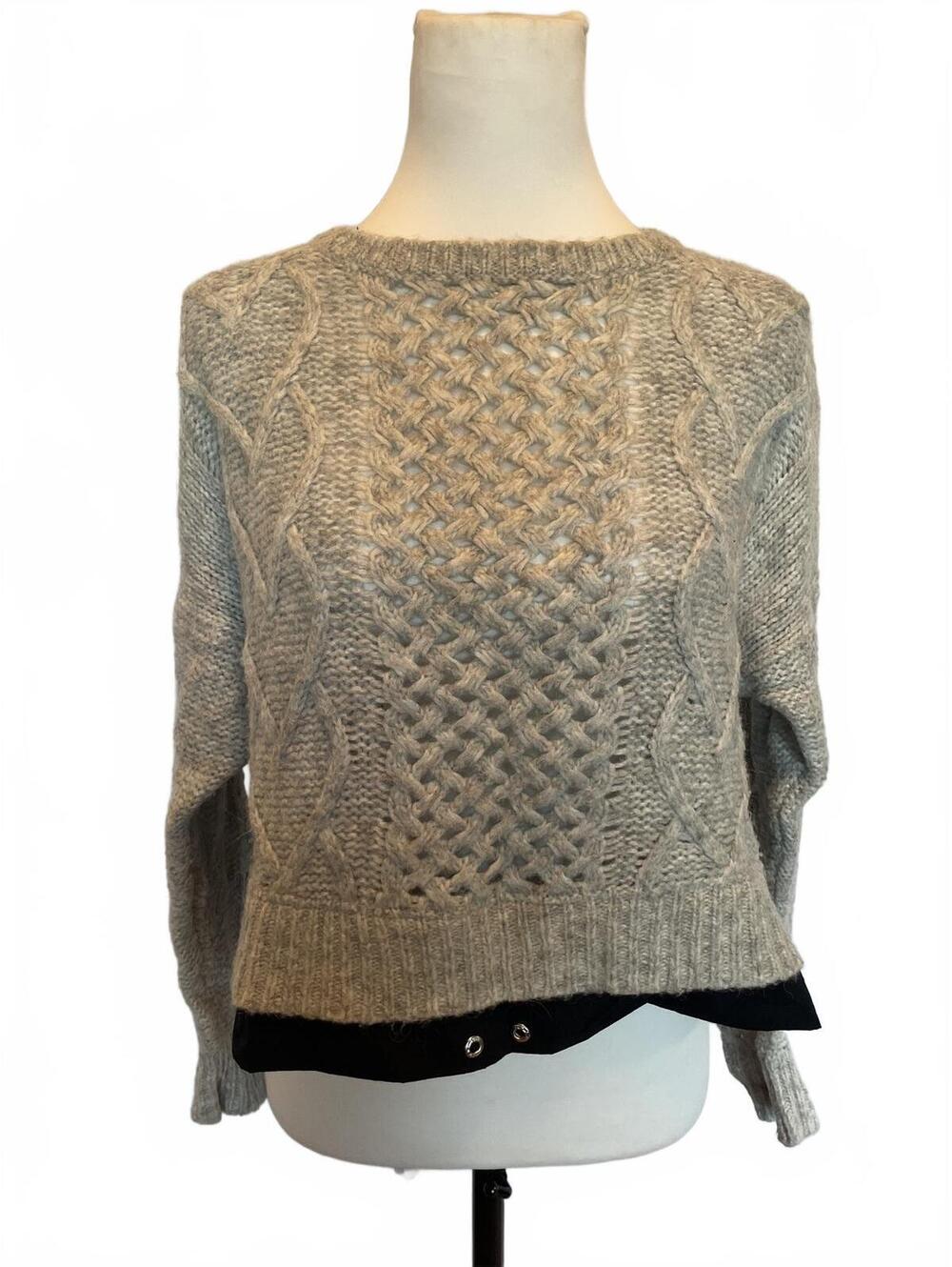 Diesel Women’s M Gray Open Knit Cable Cropped Sweater Y2K Grunge Layered Boxy